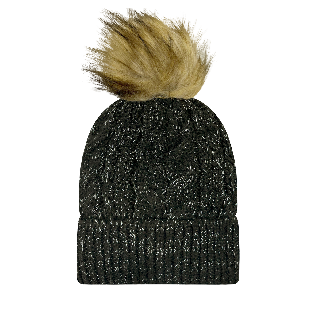 Slife Frosted Cable Knit Faux Fur Pom Beanies – L2 Brands Slife Frosted Cable Knit Faux Fur Pom Beanies – L2 Brands