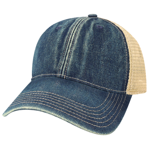 View large product image 1 of 5. Front angled view of Legacy Old Favorite Denim Trucker Hat
