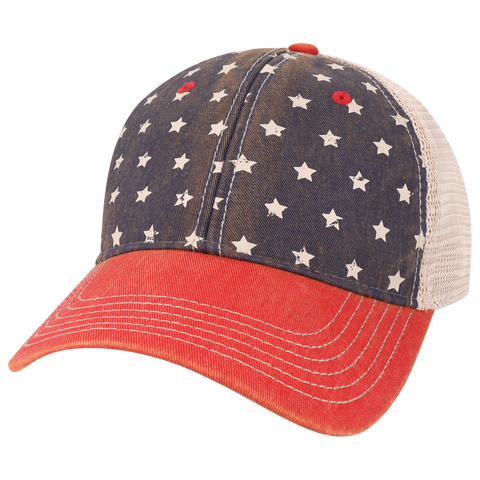 View large product image 1 of 5.  Front angled view of Legacy Old Favorite Pattern Trucker Hat