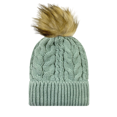 SLIFE Slife Cable Knit Faux Fur Pom Beanies