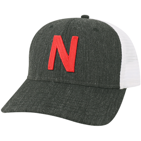 Nebraska Cornhuskers College Vault Melange Black/White Mid-Pro Snapback Adjustable Trucker Hat