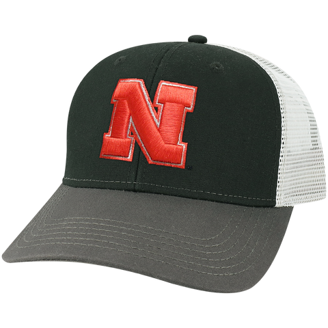 Nebraska Cornhuskers Black/Dark Grey/Silver Mid-Pro Snapback Adjustable Trucker Hat